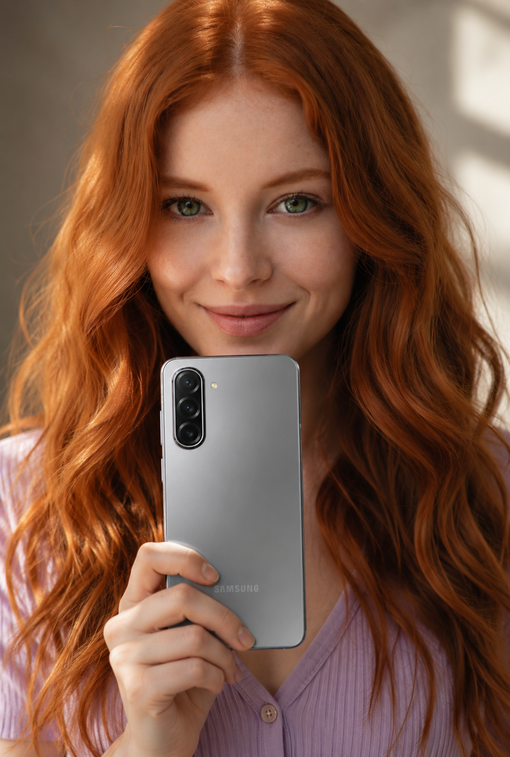 mulher segurando seu proprio celular